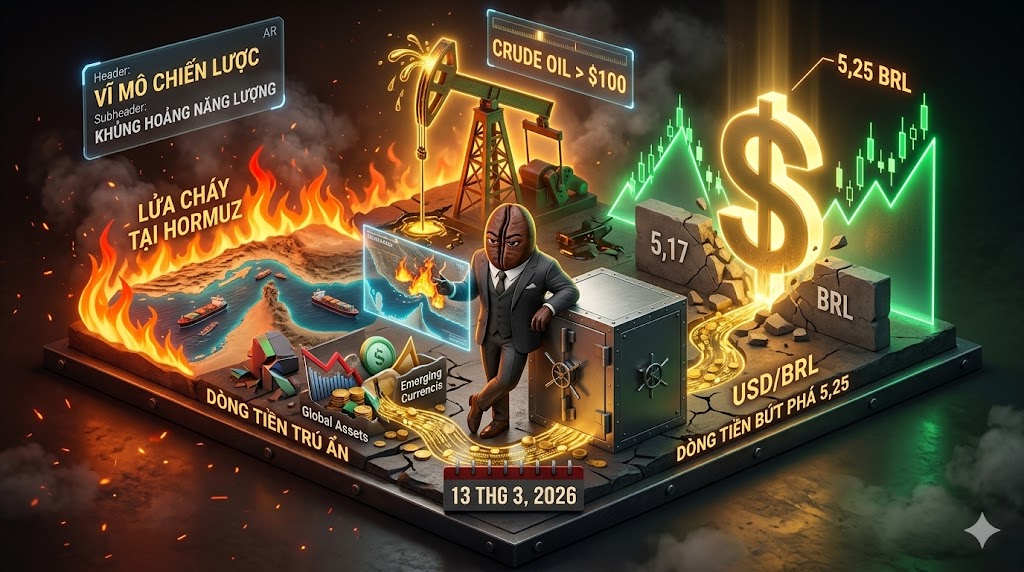 Tỷ giá USD/BRL bứt phá sát mốc 5,25: Lửa cháy tại Hormuz đẩy dầu thô vượt 100 USD và kích hoạt dòng tiền trú ẩn